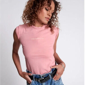 One Teaspoon NWT Organic Logo Tee in Flamingo MEDIUM